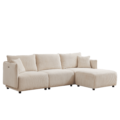 Bellemave® Modern Minimalist Corduroy Combination Sofa with 2 Comfort Cushions with USB & C Charging Ports - Bellemave