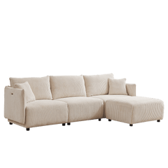 Bellemave® Modern Minimalist Corduroy Combination Sofa with 2 Comfort Cushions with USB & C Charging Ports - Bellemave