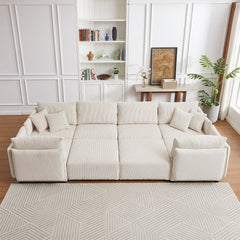 Bellemave® Modern Minimalist Corduroy Combination Sofa with 2 Comfort Cushions with USB & C Charging Ports - Bellemave