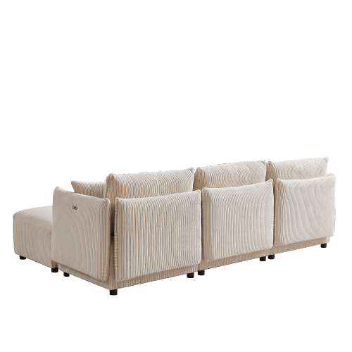 Bellemave® Modern Minimalist Corduroy Combination Sofa with 2 Comfort Cushions with USB & C Charging Ports - Bellemave