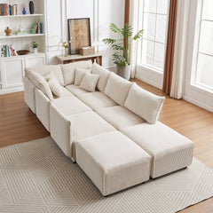 Bellemave® Modern Minimalist Corduroy Combination Sofa with 2 Comfort Cushions with USB & C Charging Ports - Bellemave