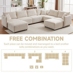 Bellemave® Modern Minimalist Corduroy Combination Sofa with 2 Comfort Cushions with USB & C Charging Ports - Bellemave