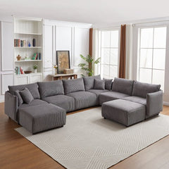 Bellemave® Modern Minimalist Corduroy Combination Sofa with 2 Comfort Cushions with USB & C Charging Ports - Bellemave