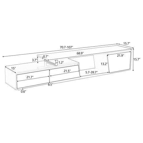 Bellemave® Modern Minimalist Rectangle Extendable TV Stand with 2 Drawers and 1 Cabinet - Bellemave