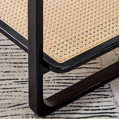 Bellemave® Modern Minimalist Rectangular Double Layer Black Solid Wood Imitation Rattan Coffee Table with Craft Glass Table Top - Bellemave