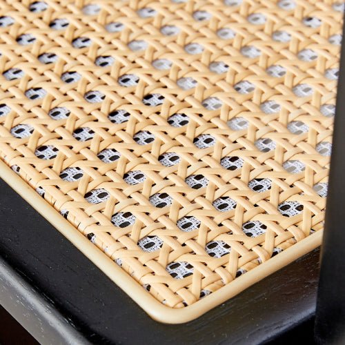 Bellemave® Modern Minimalist Rectangular Double Layer Black Solid Wood Imitation Rattan Coffee Table with Craft Glass Table Top - Bellemave