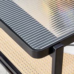 Bellemave® Modern Minimalist Rectangular Double Layer Black Solid Wood Imitation Rattan Coffee Table with Craft Glass Table Top - Bellemave