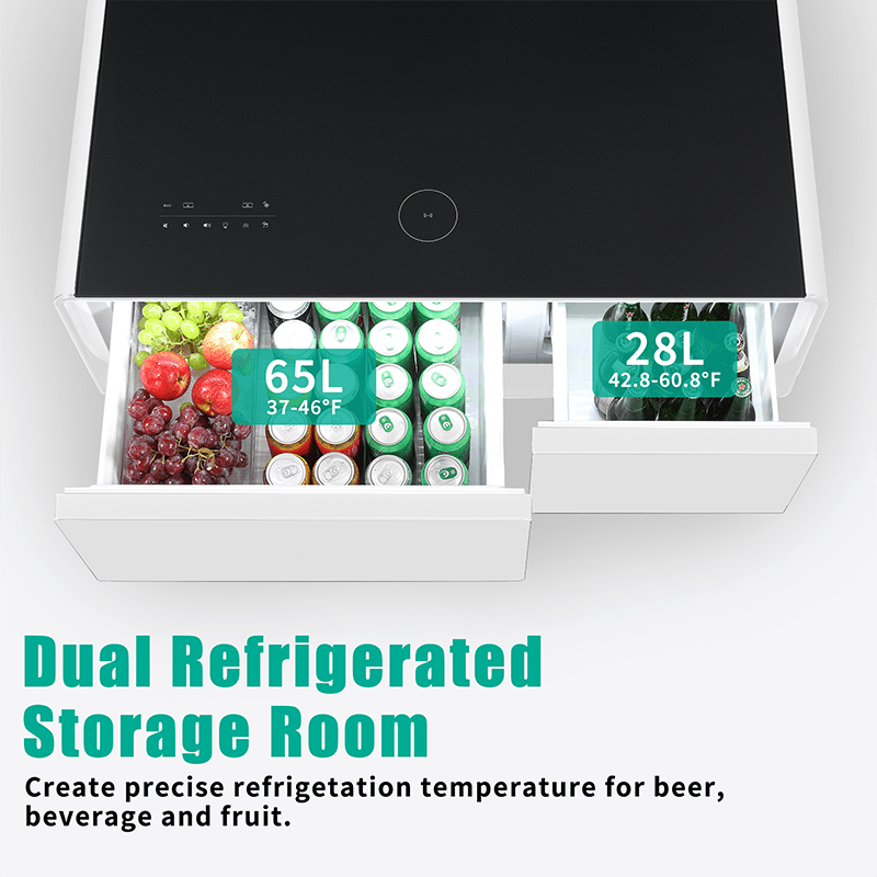 Bellemave® Modern Smart Coffee Table with Built - in Fridge, Bluetooth Speaker, Wireless Charging, Touch Control Panel, USB Ports, Outlet Protection, Atmosphere Light - Bellemave