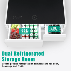 Bellemave® Modern Smart Coffee Table with Built - in Fridge, Bluetooth Speaker, Wireless Charging, Touch Control Panel, USB Ports, Outlet Protection, Atmosphere Light - Bellemave