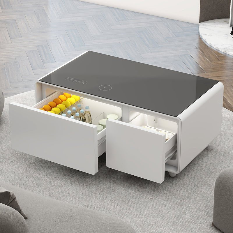Bellemave® Modern Smart Coffee Table with Built - in Fridge, Bluetooth Speaker, Wireless Charging, Touch Control Panel, USB Ports, Outlet Protection, Atmosphere Light - Bellemave