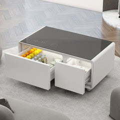 Bellemave® Modern Smart Coffee Table with Built - in Fridge, Bluetooth Speaker, Wireless Charging, Touch Control Panel, USB Ports, Outlet Protection, Atmosphere Light - Bellemave