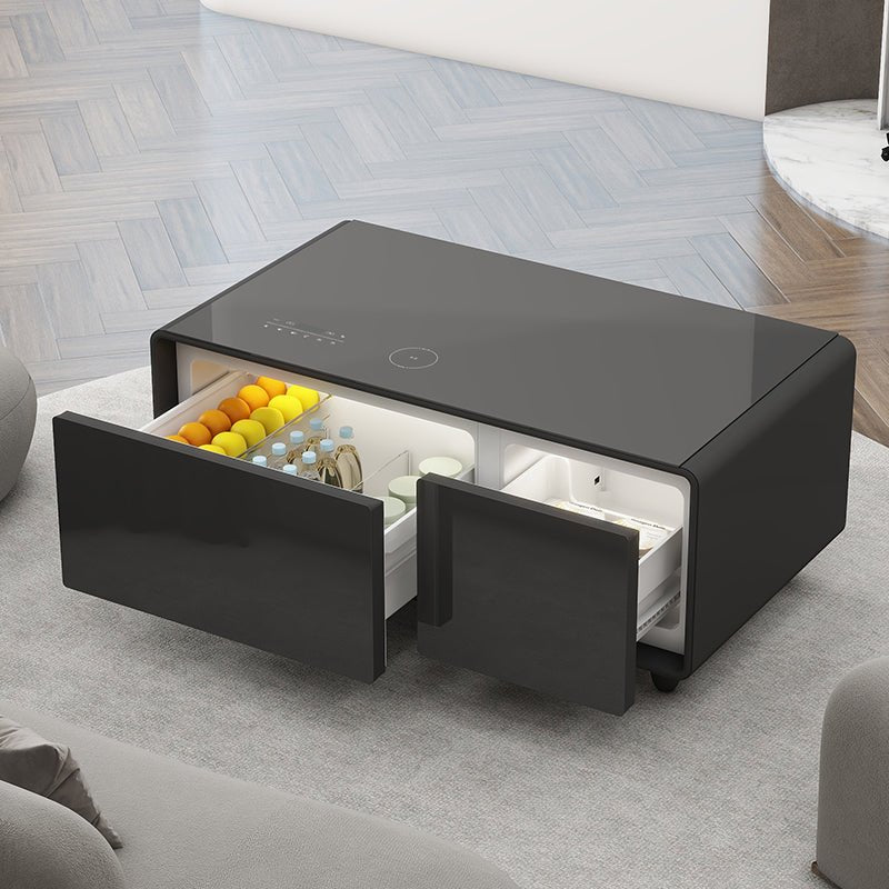 Bellemave® Modern Smart Coffee Table with Built - in Fridge, Bluetooth Speaker, Wireless Charging, Touch Control Panel, USB Ports, Outlet Protection, Atmosphere Light - Bellemave