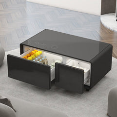 Bellemave® Modern Smart Coffee Table with Built - in Fridge, Bluetooth Speaker, Wireless Charging, Touch Control Panel, USB Ports, Outlet Protection, Atmosphere Light - Bellemave