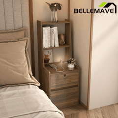 Bellemave® Modern Smart Nightstand with Night Light & Charging Station, Night Stand with Bookshelf, Lockable Bedside Cabinet Tables with 2 Storage Drawers for Bedroom Home Office - Bellemave