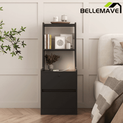 Bellemave® Modern Smart Nightstand with Night Light & Charging Station, Night Stand with Bookshelf, Lockable Bedside Cabinet Tables with 2 Storage Drawers for Bedroom Home Office - Bellemave