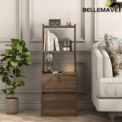 Bellemave® Modern Smart Nightstand with Night Light & Charging Station, Night Stand with Bookshelf, Lockable Bedside Cabinet Tables with 2 Storage Drawers for Bedroom Home Office - Bellemave
