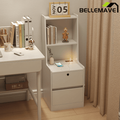 Bellemave® Modern Smart Nightstand with Night Light & Charging Station, Night Stand with Bookshelf, Lockable Bedside Cabinet Tables with 2 Storage Drawers for Bedroom Home Office - Bellemave
