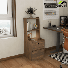 Bellemave® Modern Smart Nightstand with Night Light & Charging Station, Night Stand with Bookshelf, Lockable Bedside Cabinet Tables with 2 Storage Drawers for Bedroom Home Office - Bellemave