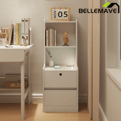 Bellemave® Modern Smart Nightstand with Night Light & Charging Station, Night Stand with Bookshelf, Lockable Bedside Cabinet Tables with 2 Storage Drawers for Bedroom Home Office - Bellemave