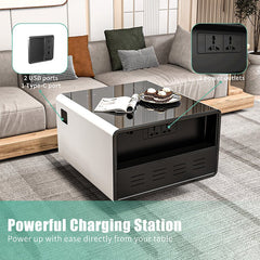 Bellemave® Modern Smart Side Table with Built - in Fridge, Wireless Charging, Temperature Control, Power Socket, USB Ports, Outlet Protection, Induction Light - Bellemave