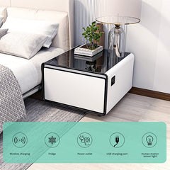 Bellemave® Modern Smart Side Table with Built - in Fridge, Wireless Charging, Temperature Control, Power Socket, USB Ports, Outlet Protection, Induction Light - Bellemave