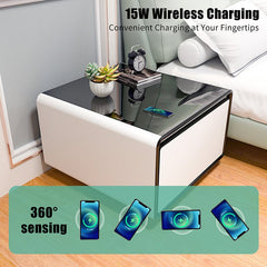 Bellemave® Modern Smart Side Table with Built - in Fridge, Wireless Charging, Temperature Control, Power Socket, USB Ports, Outlet Protection, Induction Light - Bellemave