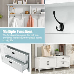 Bellemave® Modern Style Hall Tree with Storage Cabinet and 2 Large Drawers, Wide Mudroom Bench with 5 Coat Hooks - Bellemave