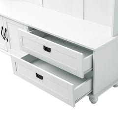 Bellemave® Modern Style Hall Tree with Storage Cabinet and 2 Large Drawers, Wide Mudroom Bench with 5 Coat Hooks - Bellemave