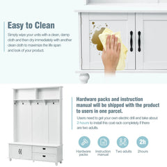 Bellemave® Modern Style Hall Tree with Storage Cabinet and 2 Large Drawers, Wide Mudroom Bench with 5 Coat Hooks - Bellemave