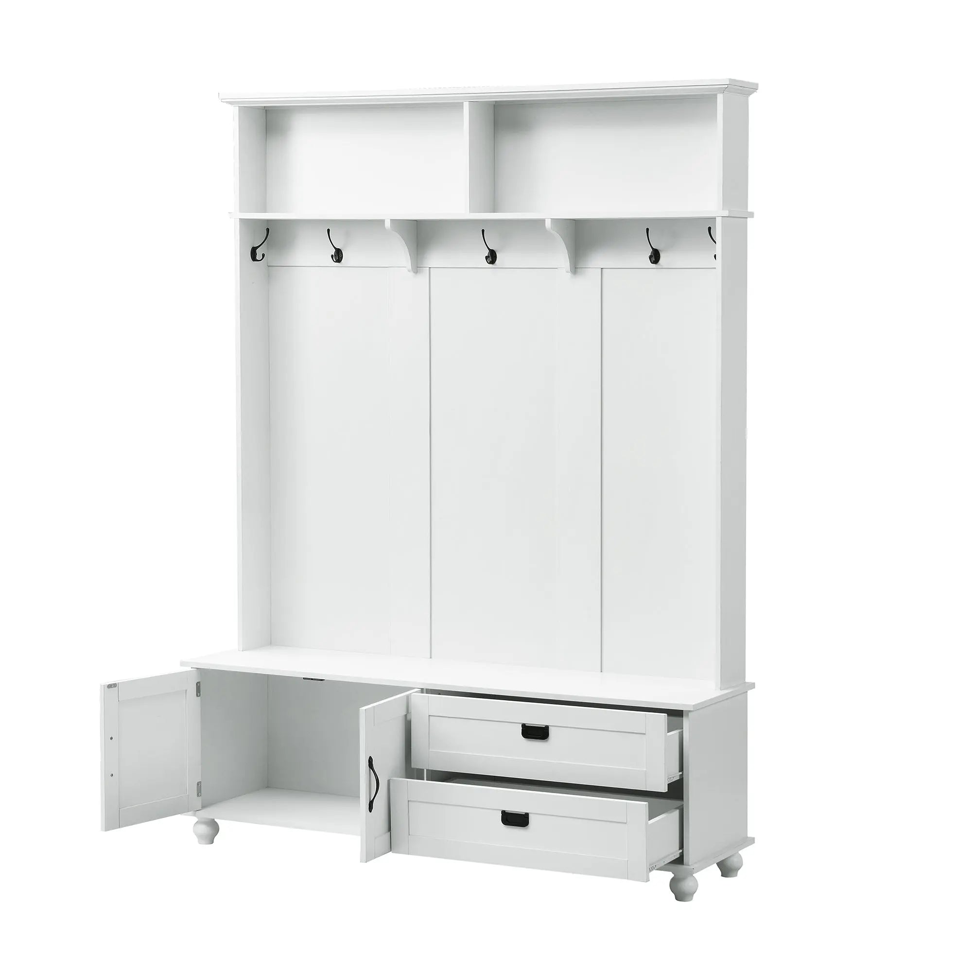 Bellemave® Modern Style Hall Tree with Storage Cabinet and 2 Large Drawers, Wide Mudroom Bench with 5 Coat Hooks - Bellemave