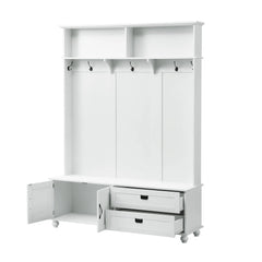 Bellemave® Modern Style Hall Tree with Storage Cabinet and 2 Large Drawers, Wide Mudroom Bench with 5 Coat Hooks - Bellemave