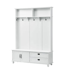 Bellemave® Modern Style Hall Tree with Storage Cabinet and 2 Large Drawers, Wide Mudroom Bench with 5 Coat Hooks - Bellemave
