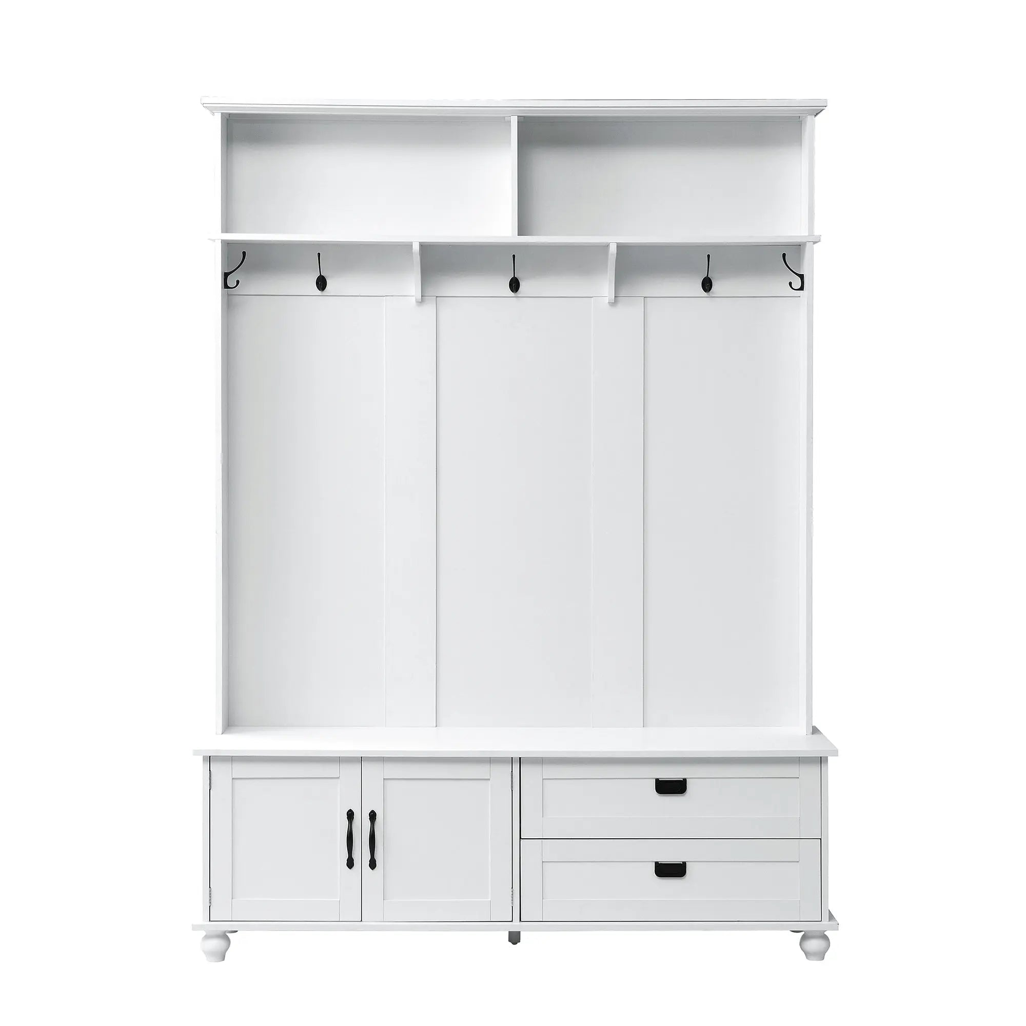 Bellemave® Modern Style Hall Tree with Storage Cabinet and 2 Large Drawers, Wide Mudroom Bench with 5 Coat Hooks - Bellemave