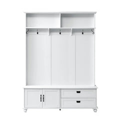 Bellemave® Modern Style Hall Tree with Storage Cabinet and 2 Large Drawers, Wide Mudroom Bench with 5 Coat Hooks - Bellemave