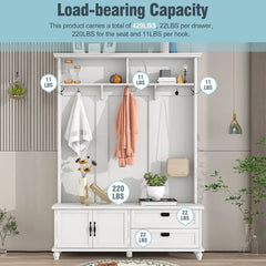 Bellemave® Modern Style Hall Tree with Storage Cabinet and 2 Large Drawers, Wide Mudroom Bench with 5 Coat Hooks - Bellemave