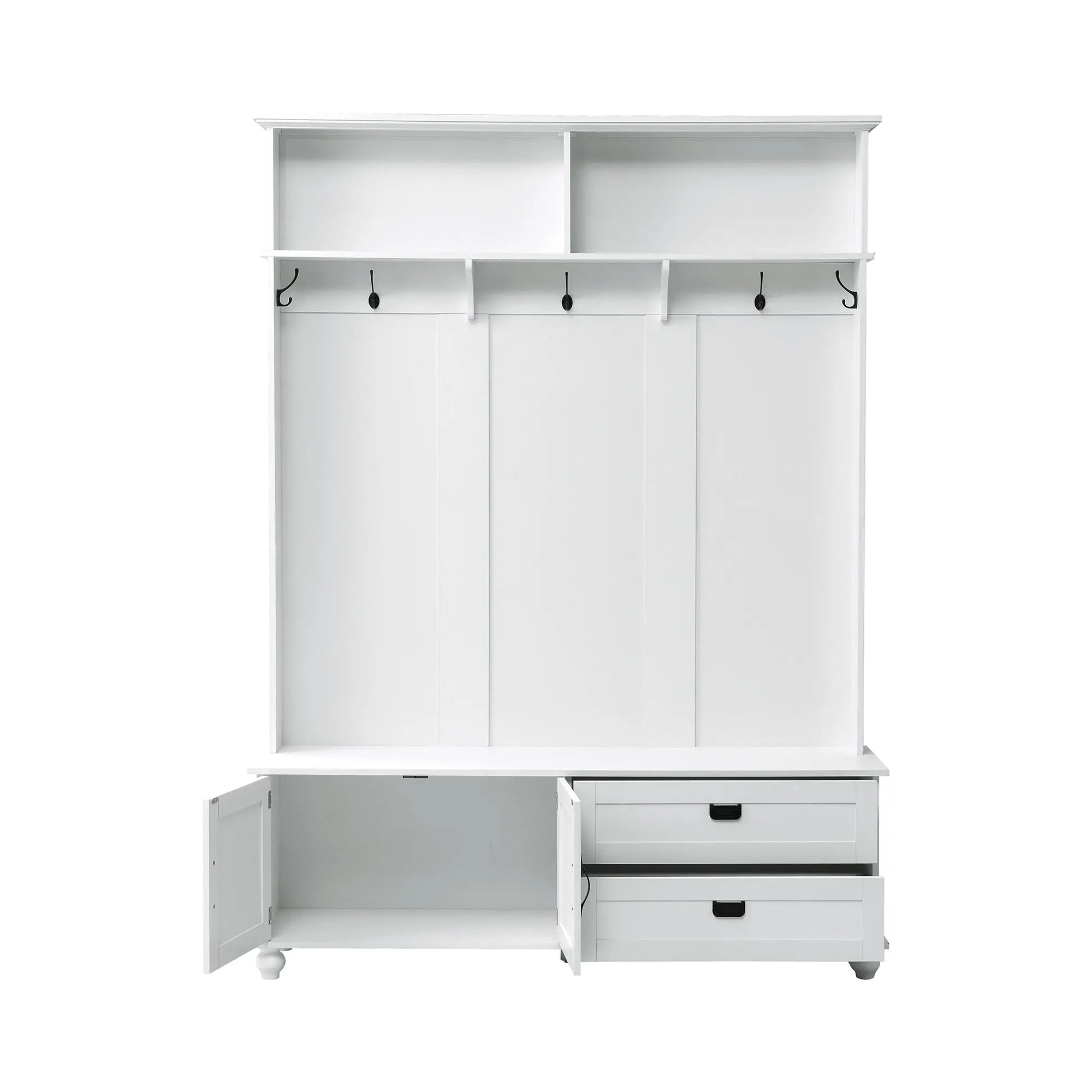 Bellemave® Modern Style Hall Tree with Storage Cabinet and 2 Large Drawers, Wide Mudroom Bench with 5 Coat Hooks - Bellemave