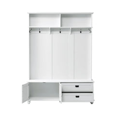 Bellemave® Modern Style Hall Tree with Storage Cabinet and 2 Large Drawers, Wide Mudroom Bench with 5 Coat Hooks - Bellemave