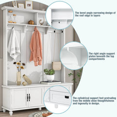 Bellemave® Modern Style Hall Tree with Storage Cabinet and 2 Large Drawers, Wide Mudroom Bench with 5 Coat Hooks - Bellemave