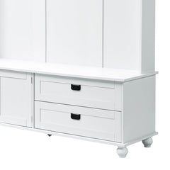 Bellemave® Modern Style Hall Tree with Storage Cabinet and 2 Large Drawers, Wide Mudroom Bench with 5 Coat Hooks - Bellemave