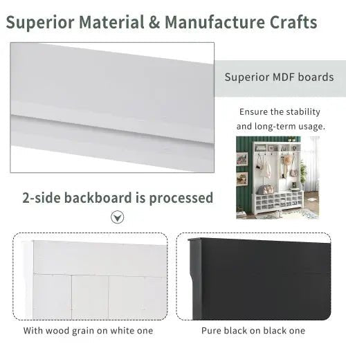 Bellemave® Modern Style Multiple Functions Hallway Coat Rack with Metal Black Hooks - Bellemave