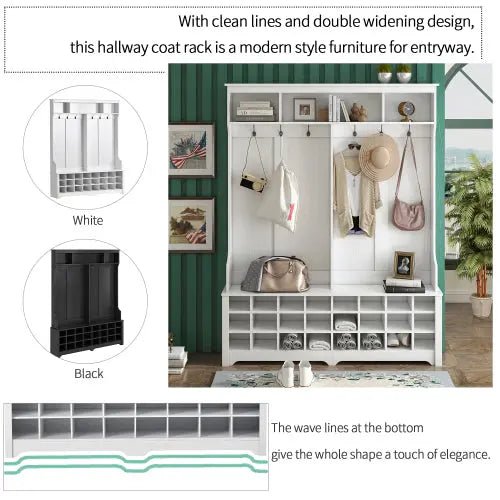Bellemave® Modern Style Multiple Functions Hallway Coat Rack with Metal Black Hooks - Bellemave