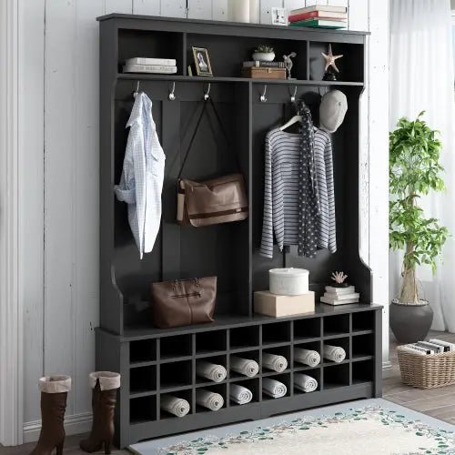 Bellemave® Modern Style Multiple Functions Hallway Coat Rack with Metal Black Hooks - Bellemave