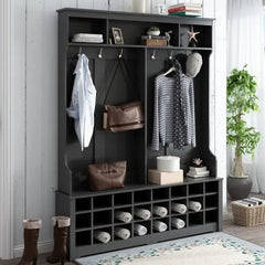Bellemave® Modern Style Multiple Functions Hallway Coat Rack with Metal Black Hooks - Bellemave