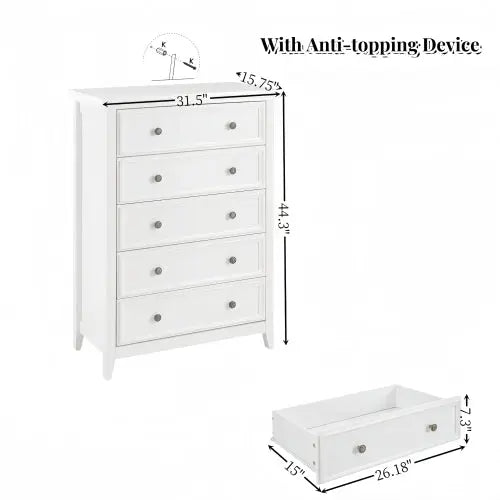 Bellemave® Modern Tall Chest of Drawers Closet Organizers & Storage Clothes with 5 Drawers - Bellemave