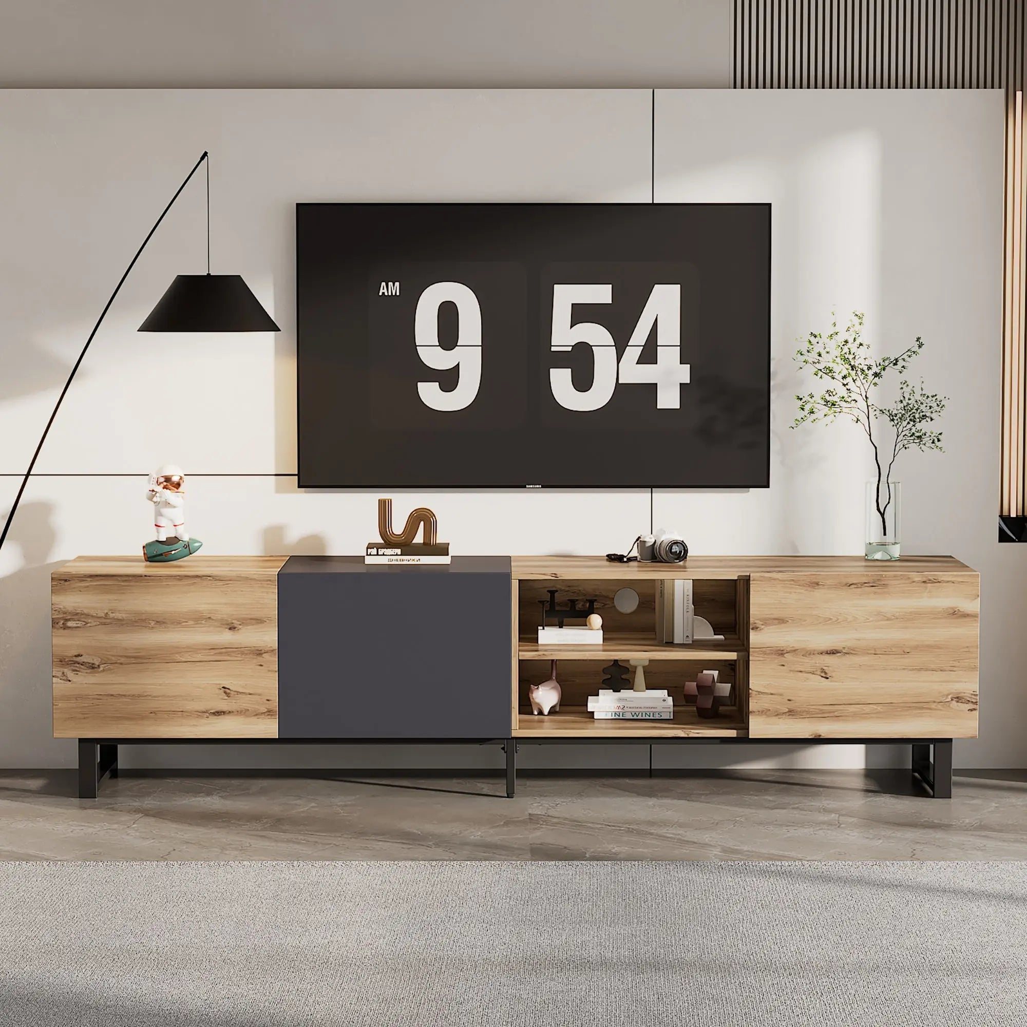 Bellemave® Modern TV with 3 Cabinets& Open Shelves - Bellemave