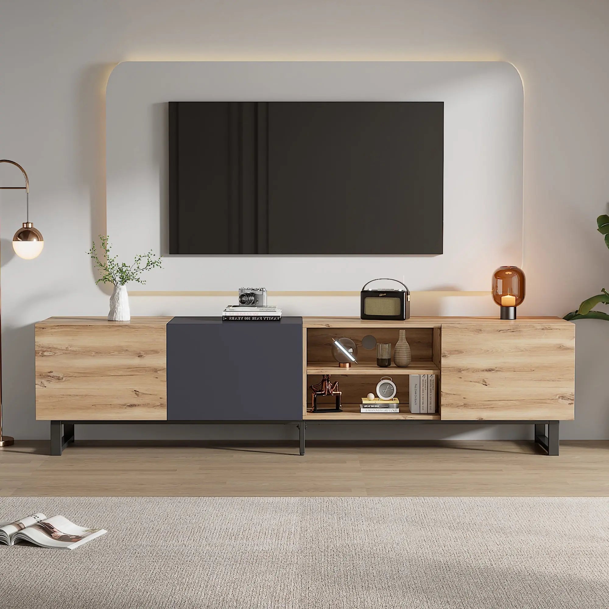 Bellemave® Modern TV with 3 Cabinets& Open Shelves - Bellemave