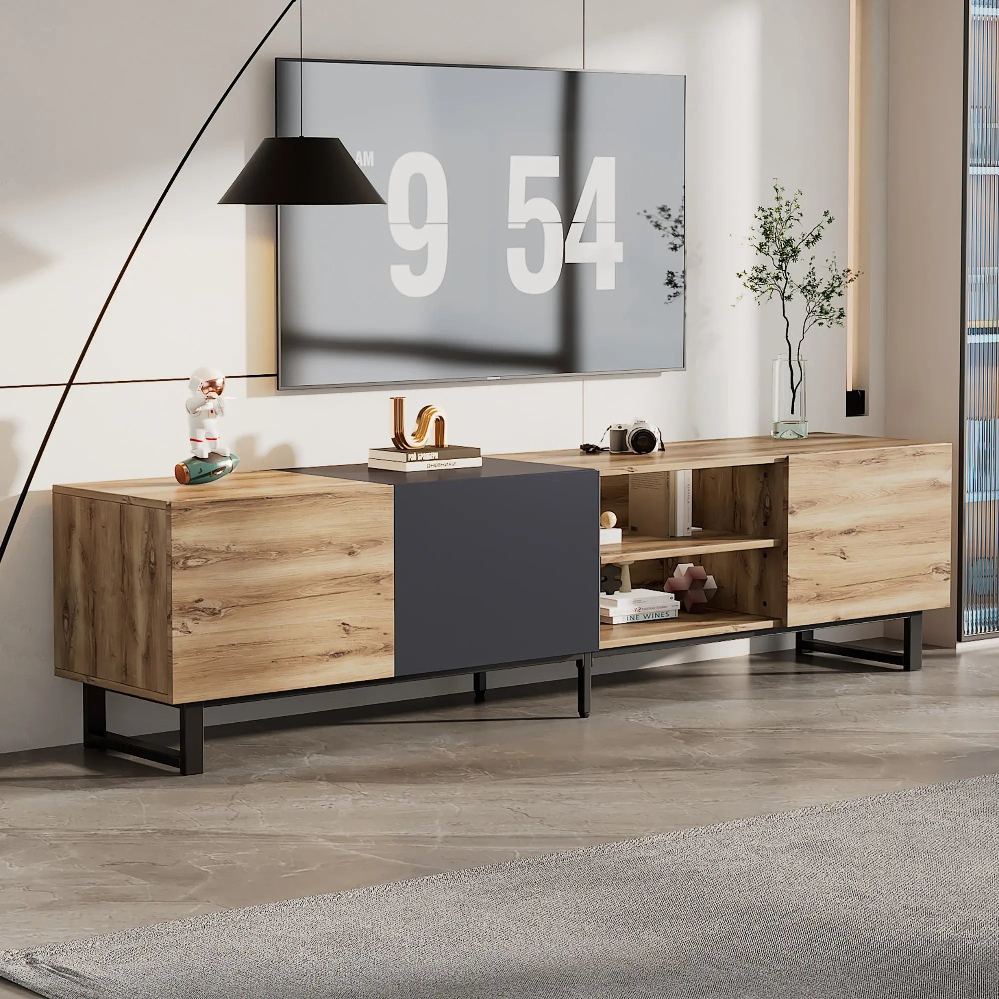 Bellemave® Modern TV with 3 Cabinets& Open Shelves - Bellemave