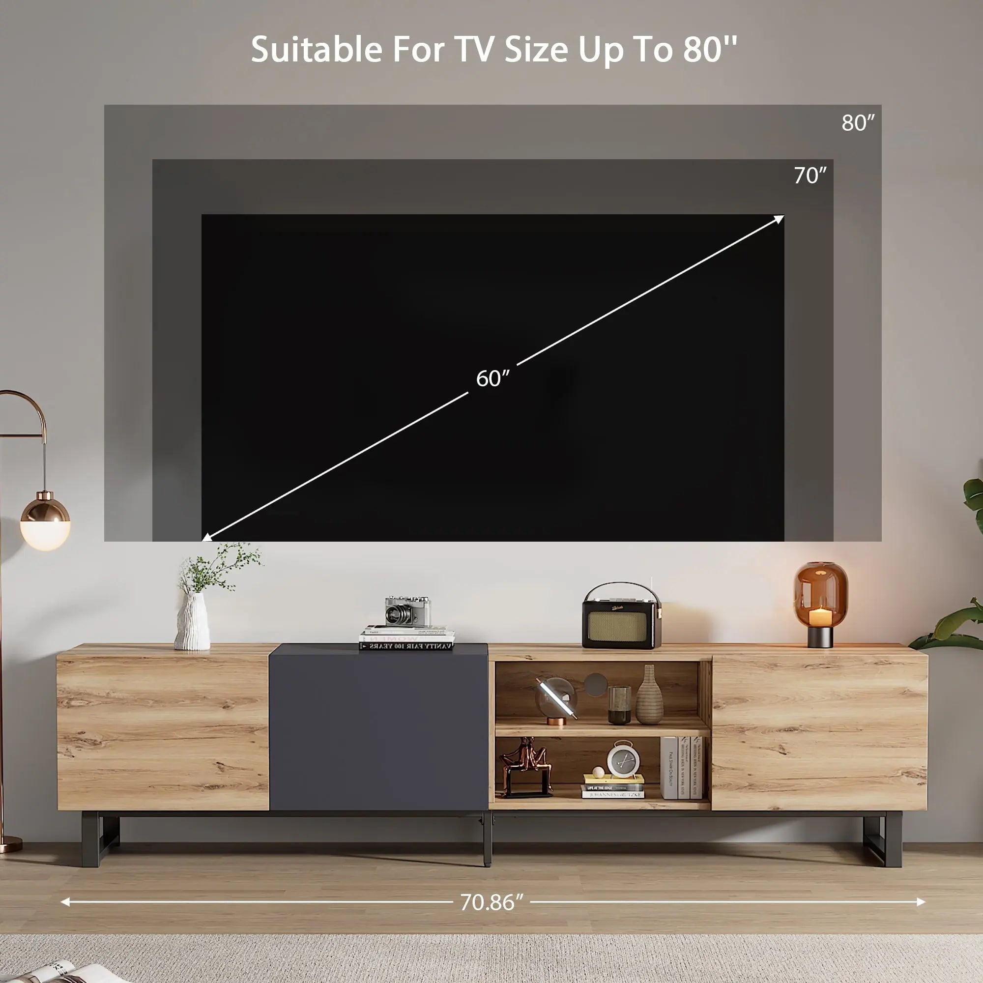 Bellemave® Modern TV with 3 Cabinets& Open Shelves - Bellemave