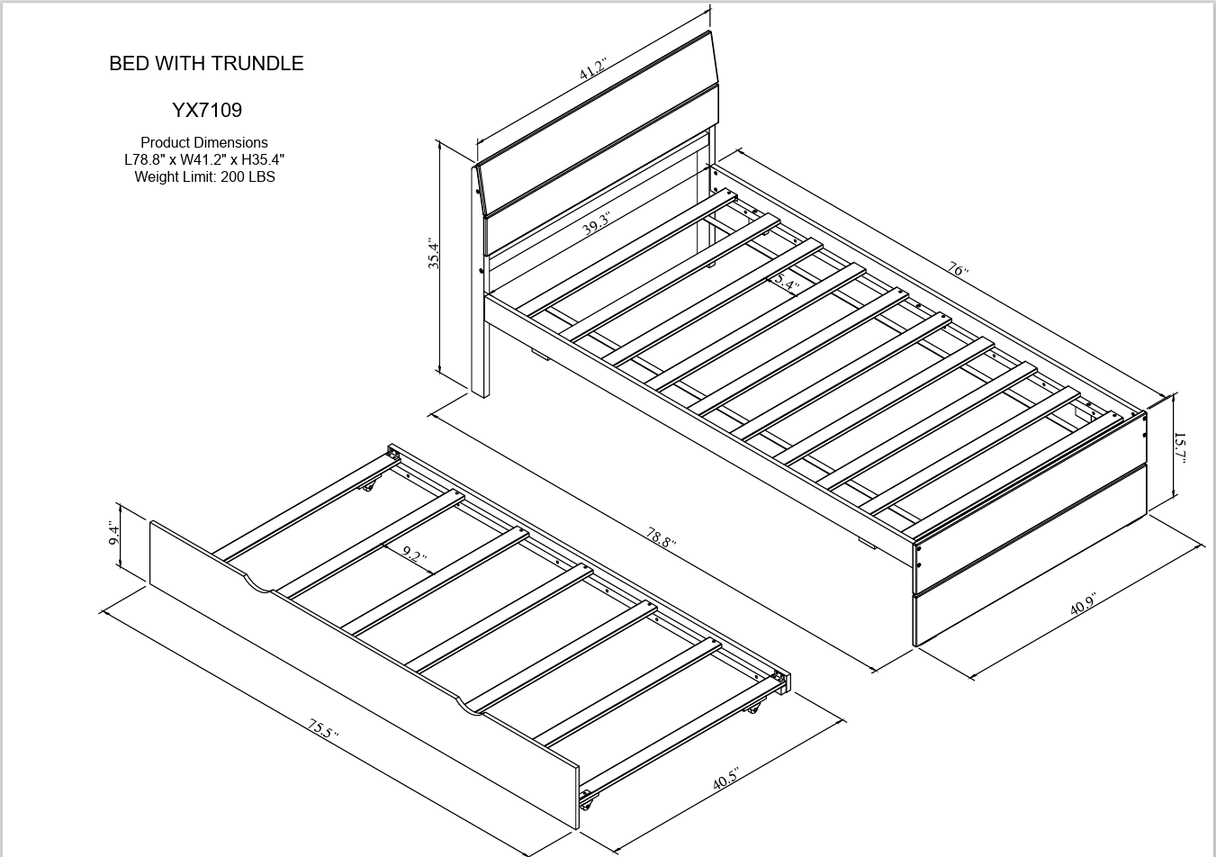 Bellemave® Modern Twin Bed Frame with Trundle, Platform Bed with High Gloss Headboard & Footboard, No Box Spring Needed - Bellemave