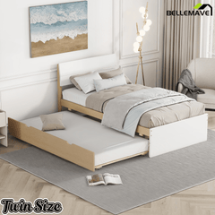 Bellemave® Modern Twin Bed Frame with Trundle, Platform Bed with High Gloss Headboard & Footboard, No Box Spring Needed - Bellemave